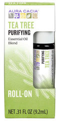 Aura Cacia Tea Tree Roll-On bottle close-up for portable cleansing