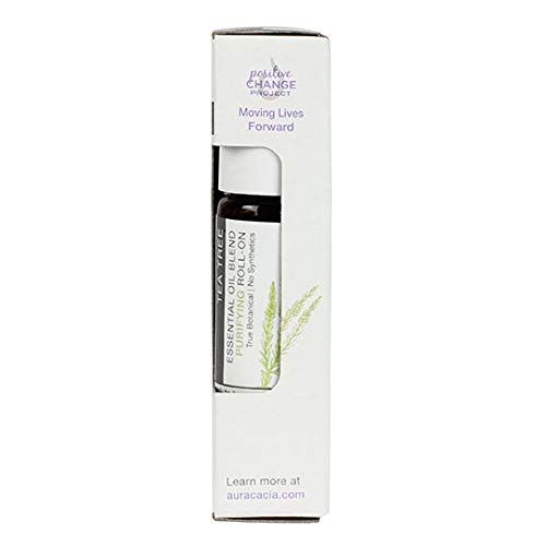 Cropped shot of Aura Cacia Tea Tree Roll-On tip and label for quick, precise application