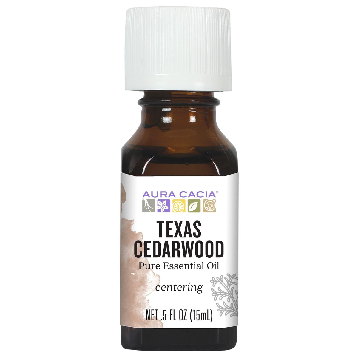 Aura Cacia Texas Cedarwood oil bottle for grounding diffuser use