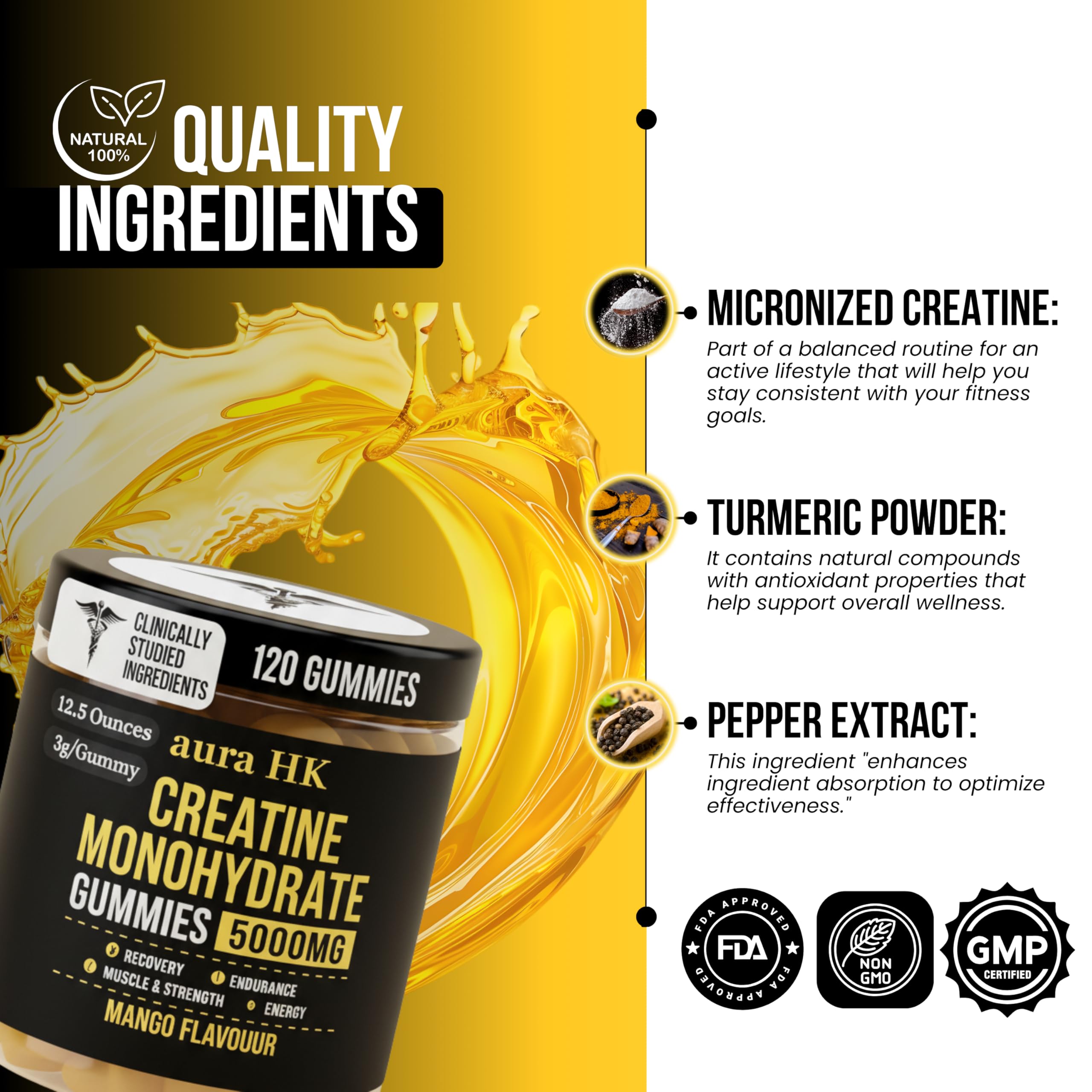 Aura HK Creatine Gummies athletes using bottle image implies workout support.