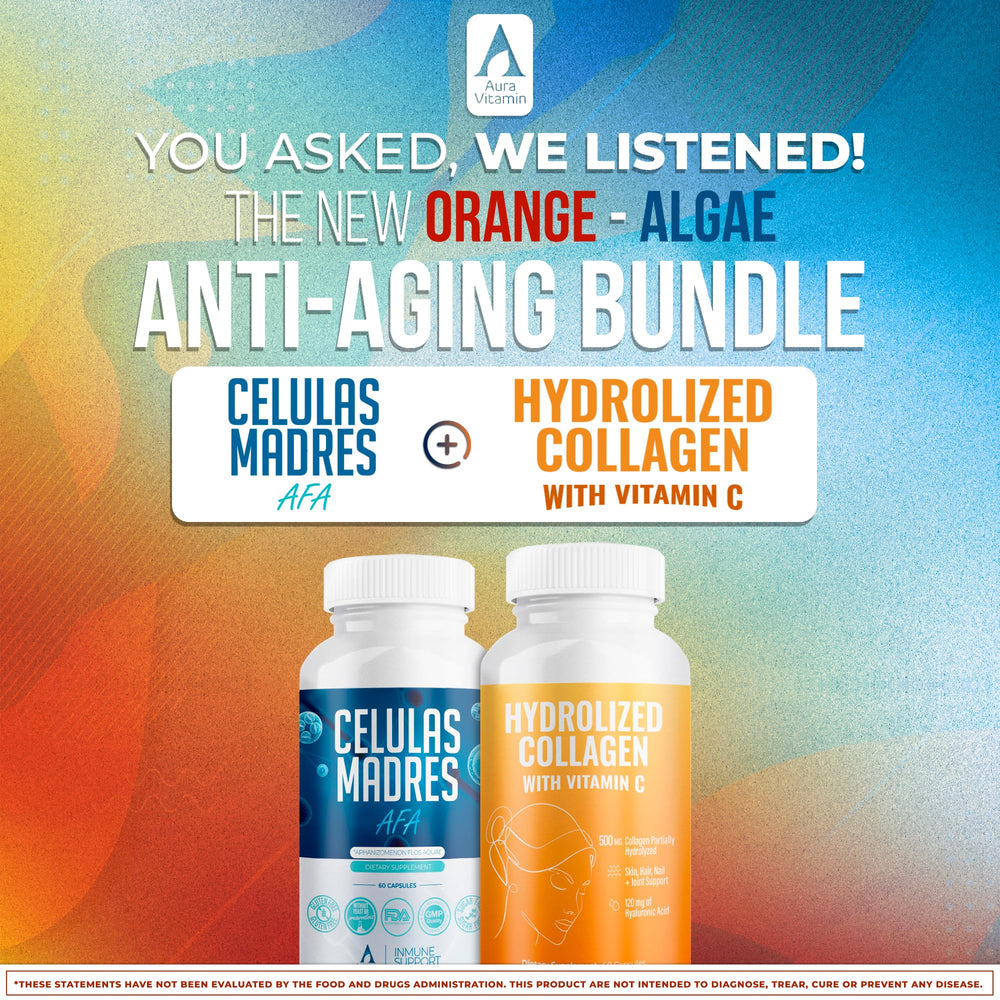 Aura Vitamins AFA Stem Cell capsules suggest potential immune and energy support.