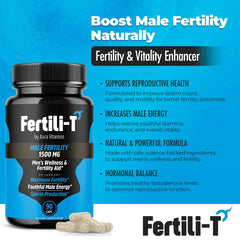 Aura Vitamins Fertili-T pour bottle showing serving reminder and convenient three-capsule dose.