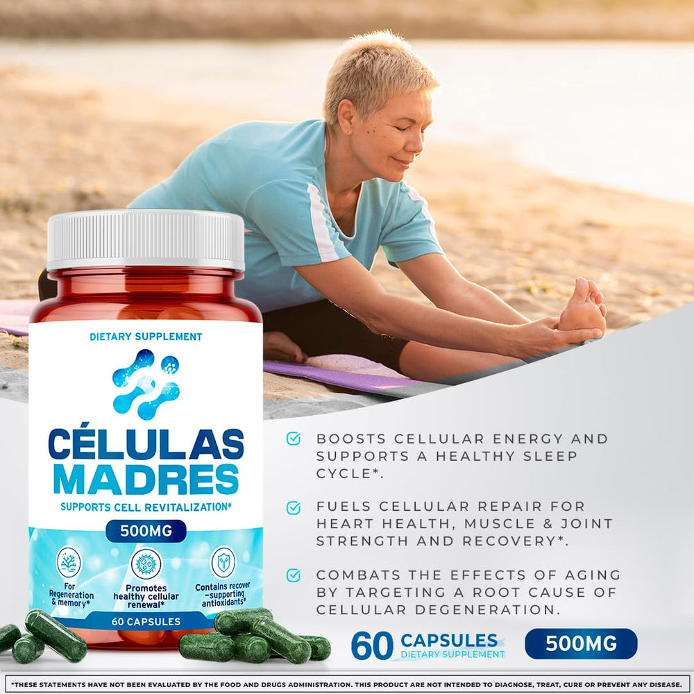 AURA VITAMINS Stem Cell 500mg bottle on a wooden table