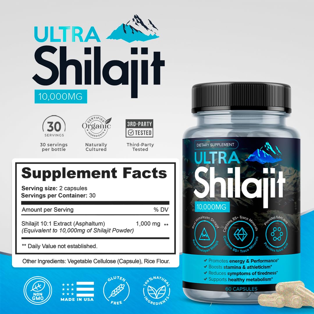 Aura Vitamins Ultra Shilajit label details emphasize ingredient integrity.