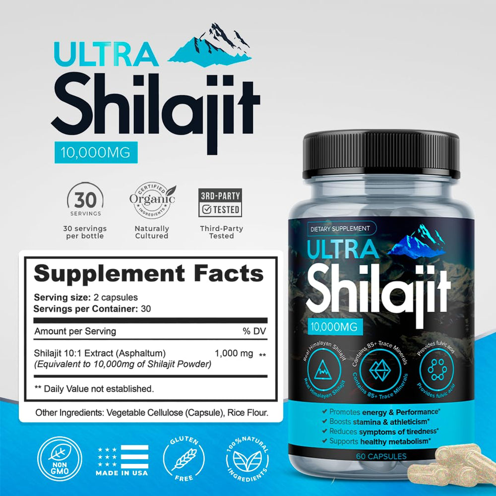 Aura Vitamins Ultra Shilajit label details emphasize ingredient integrity.