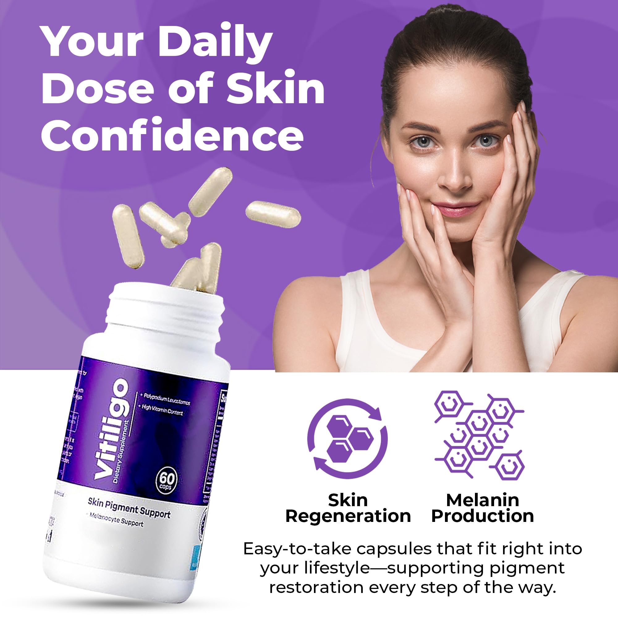 Aura Vitamins Vitiligo Capsules back label shows ingredient information for safe daily use