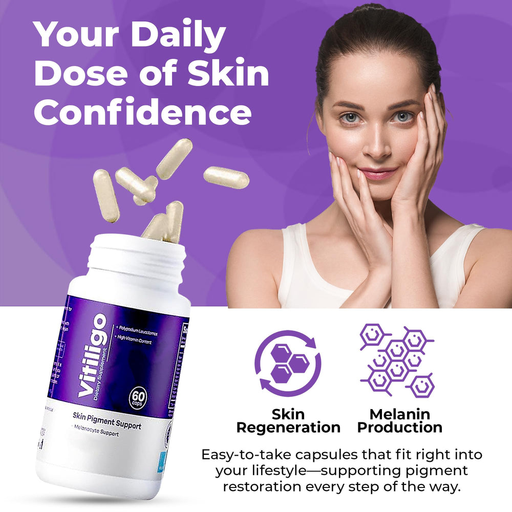 Aura Vitamins Vitiligo Capsules back label shows ingredient information for safe daily use
