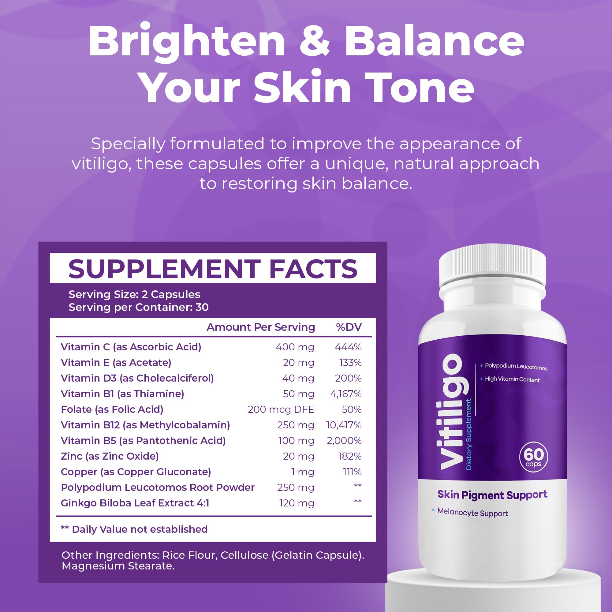 Aura Vitamins Vitiligo Capsules capsules in glass shows convenient daily intake.