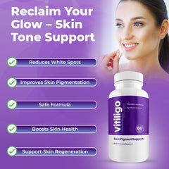 Aura Vitamins Vitiligo Capsules label closeup highlights quality formula for pigment-friendly nourishment.