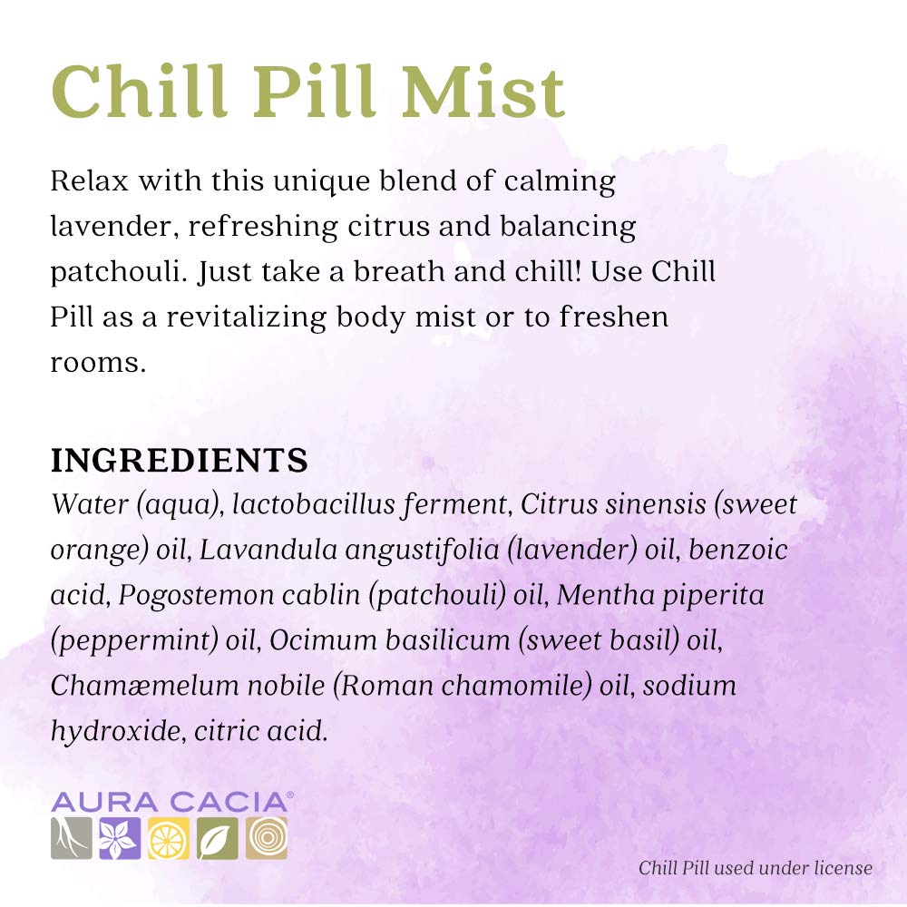 Aura Cacia Chill Pill Mist with orange note for uplifting mood.