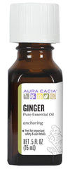 Aura Cacia Ginger oil bottle ready for diffusion and massage.