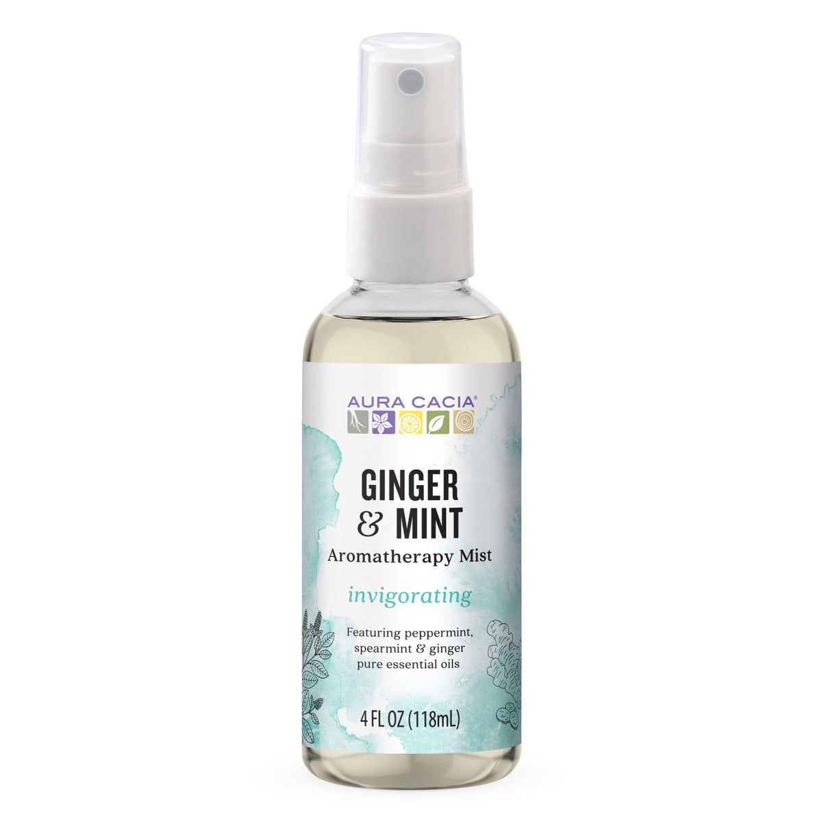 Aura Cacia Ginger Mint aromatherapy mist spray bottle for mood refresh and on-the-go scent