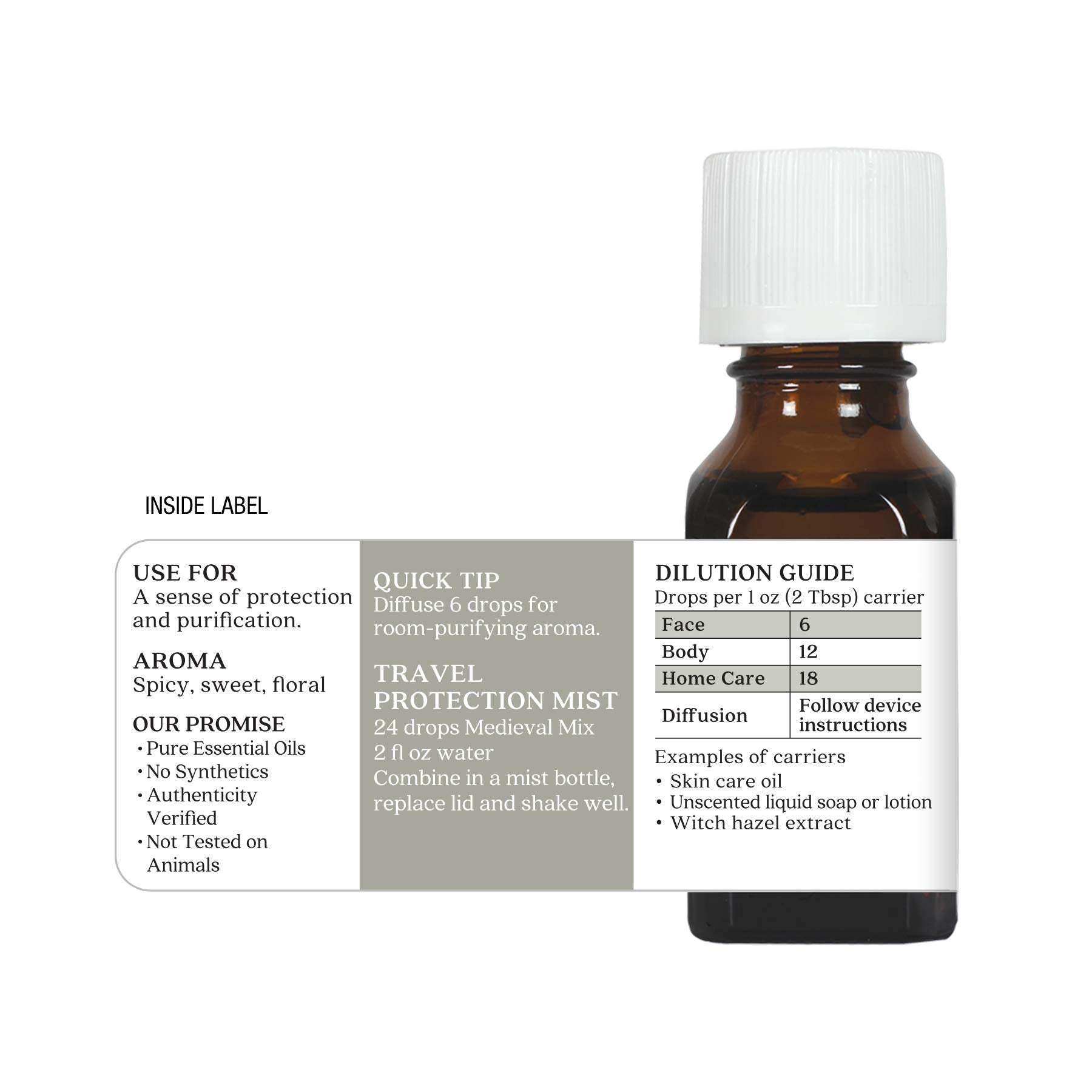 Aura Cacia Medieval Mix label clear packaging showing 100 percent pure oils