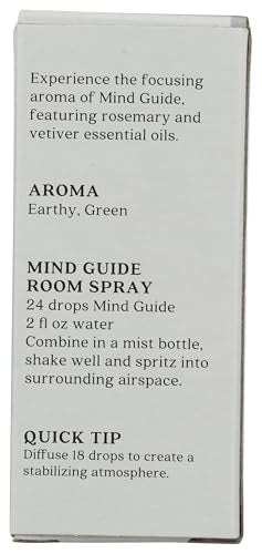 Aura Cacia Mind Guide label closeup highlights clean ingredients and calming aroma