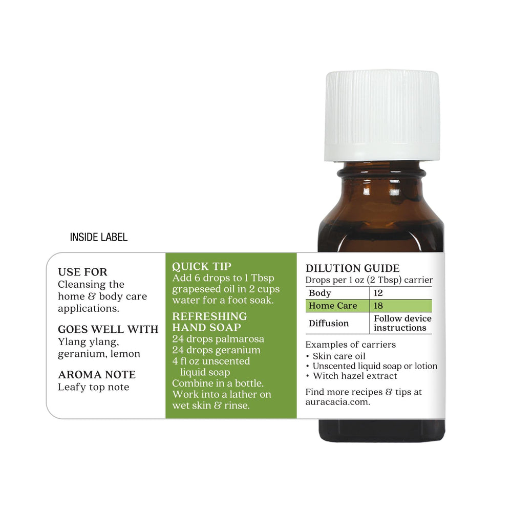 Aura Cacia Palmarosa sustainably sourced essential oil from India.