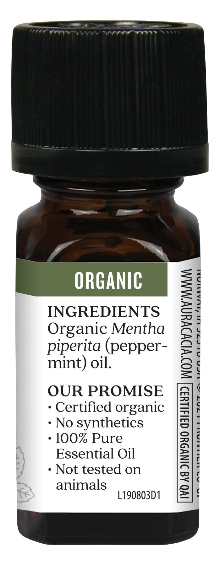 Aura Cacia peppermint oil dropper closeup highlights purity and precise dosage.