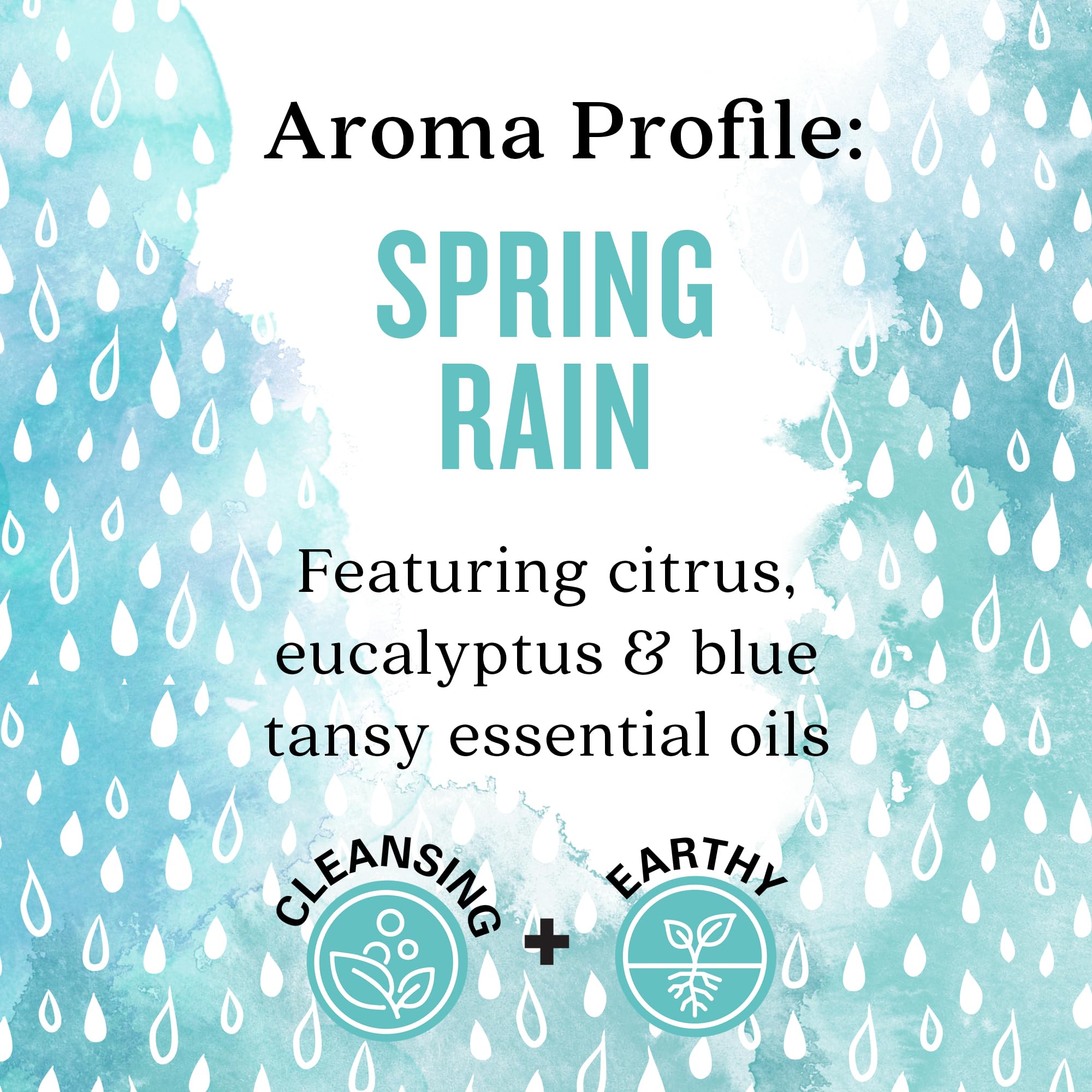 Aura Cacia Spring Rain packaging label highlights natural sourcing and purity.