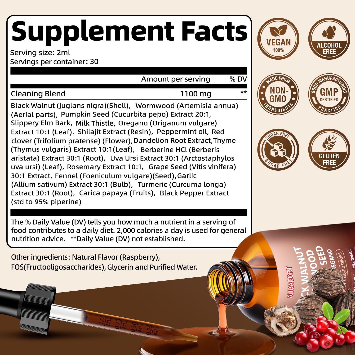 AURACORT wormwood and black walnut drops aid daily detox routines.