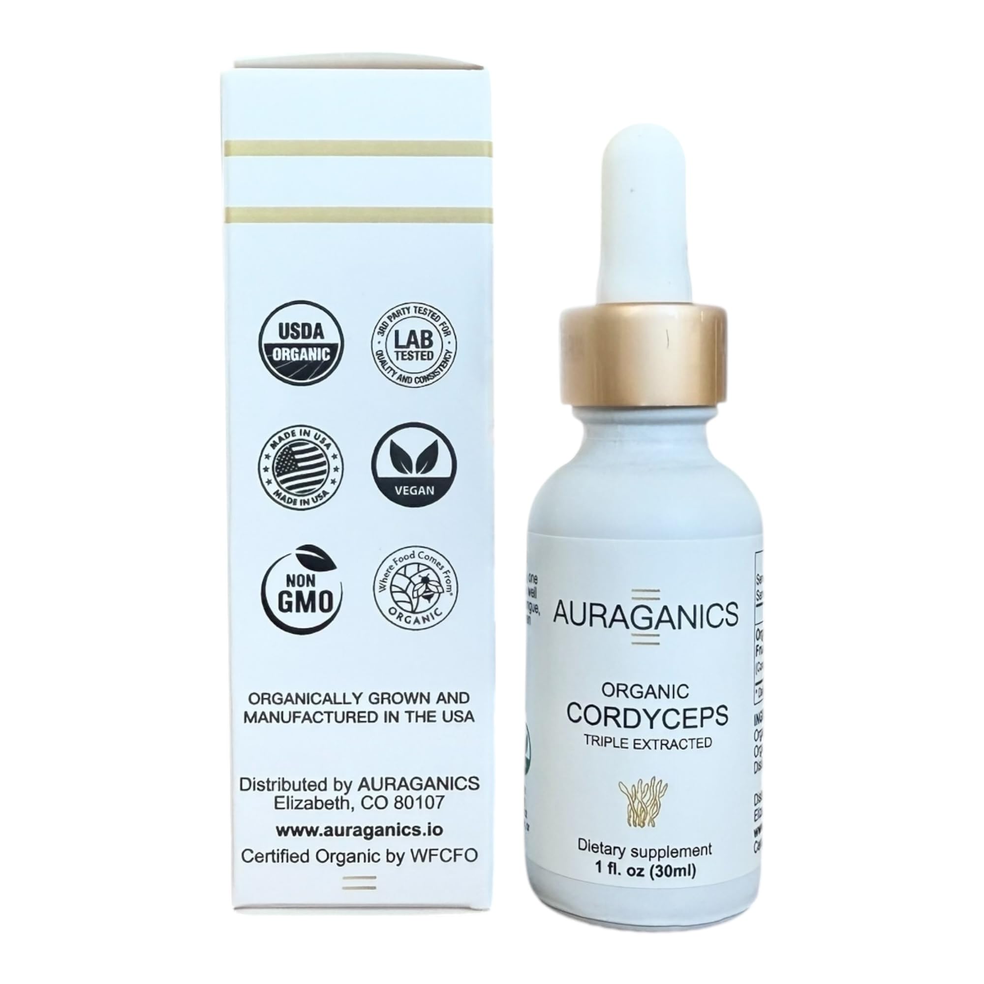Auraganics cordyceps tincture dosing spoon enables easy daily use