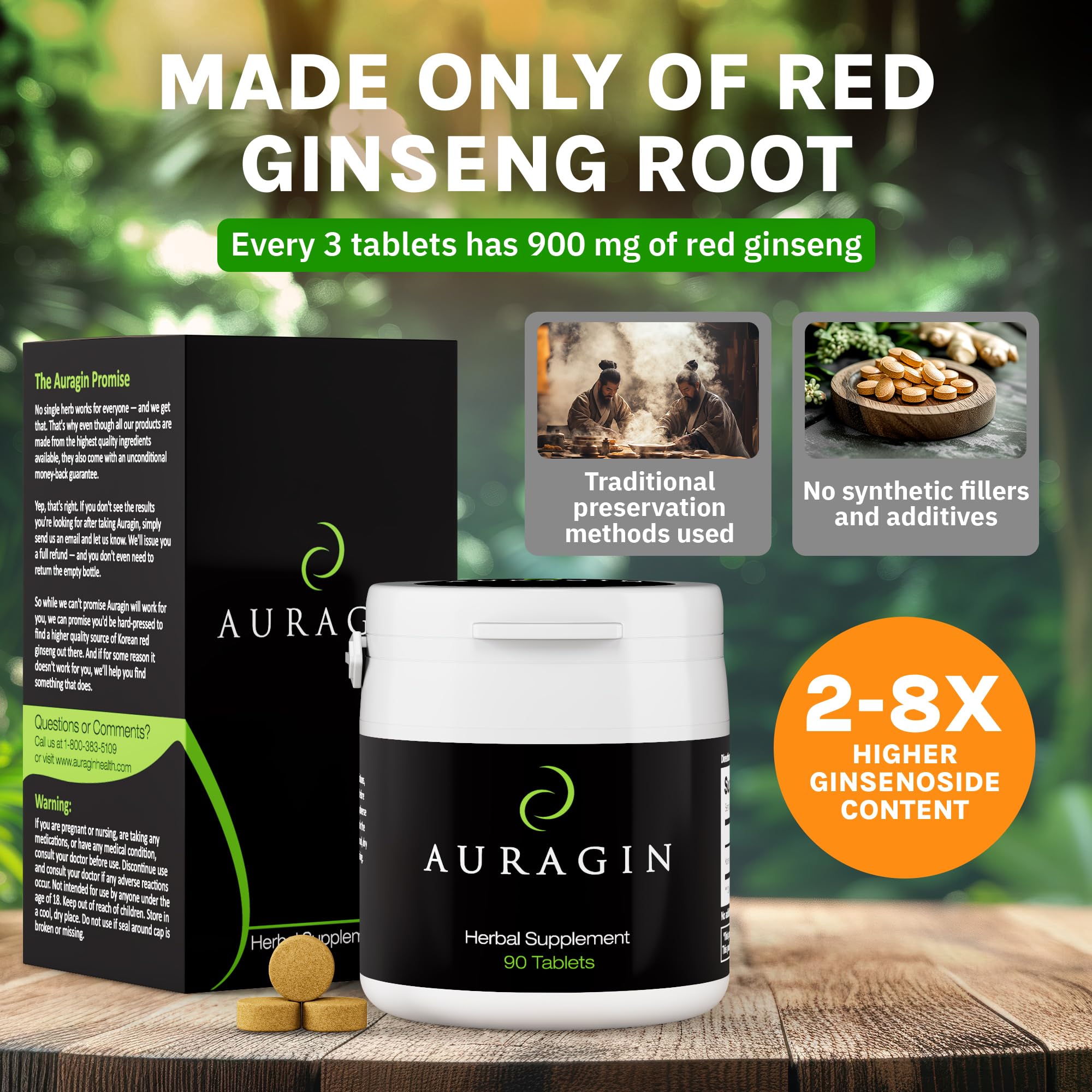 Auragin made in Korea farm harvest imagery conveys heritage and authenticity.