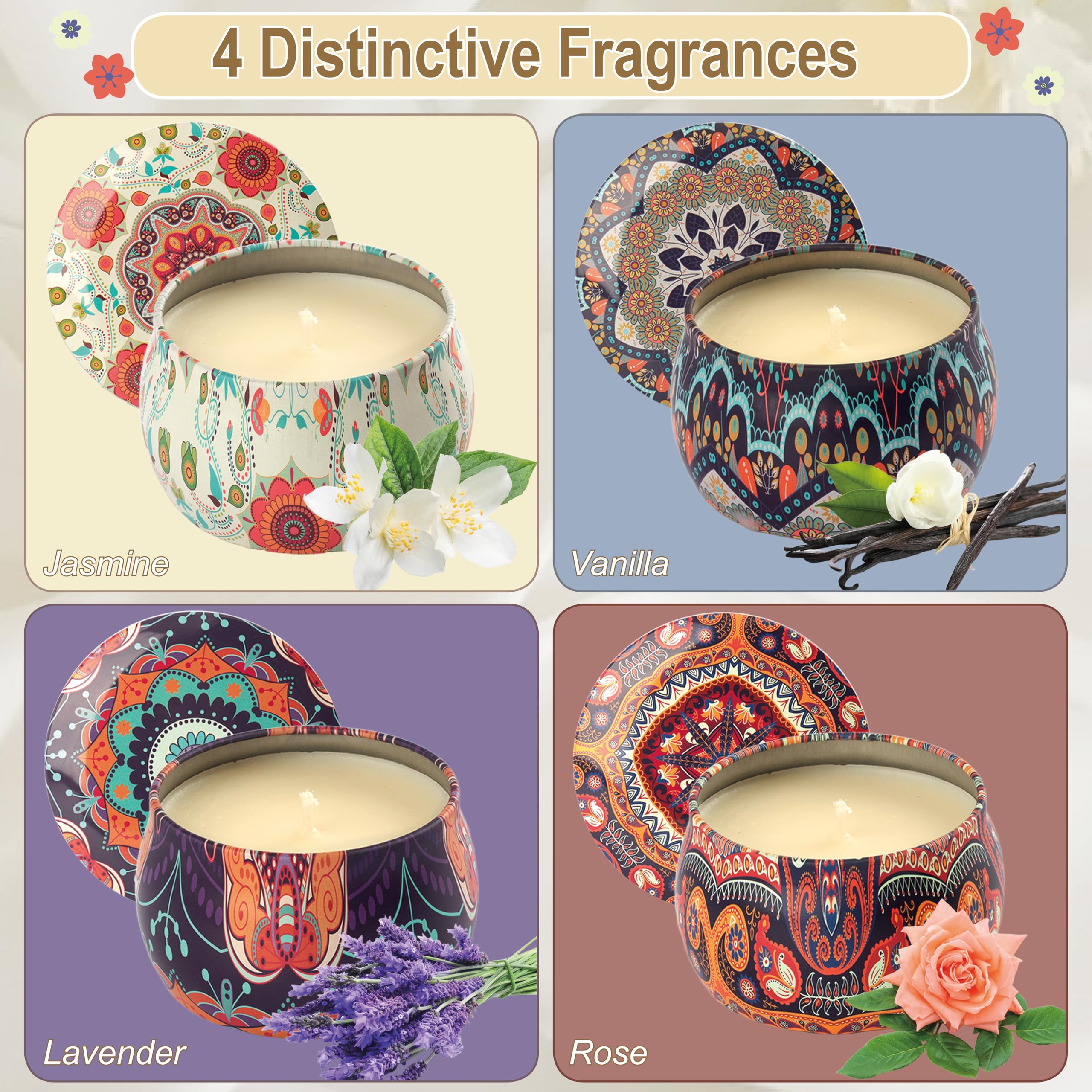 Auralome scented candle set with four fragrances offers versatile home moods.