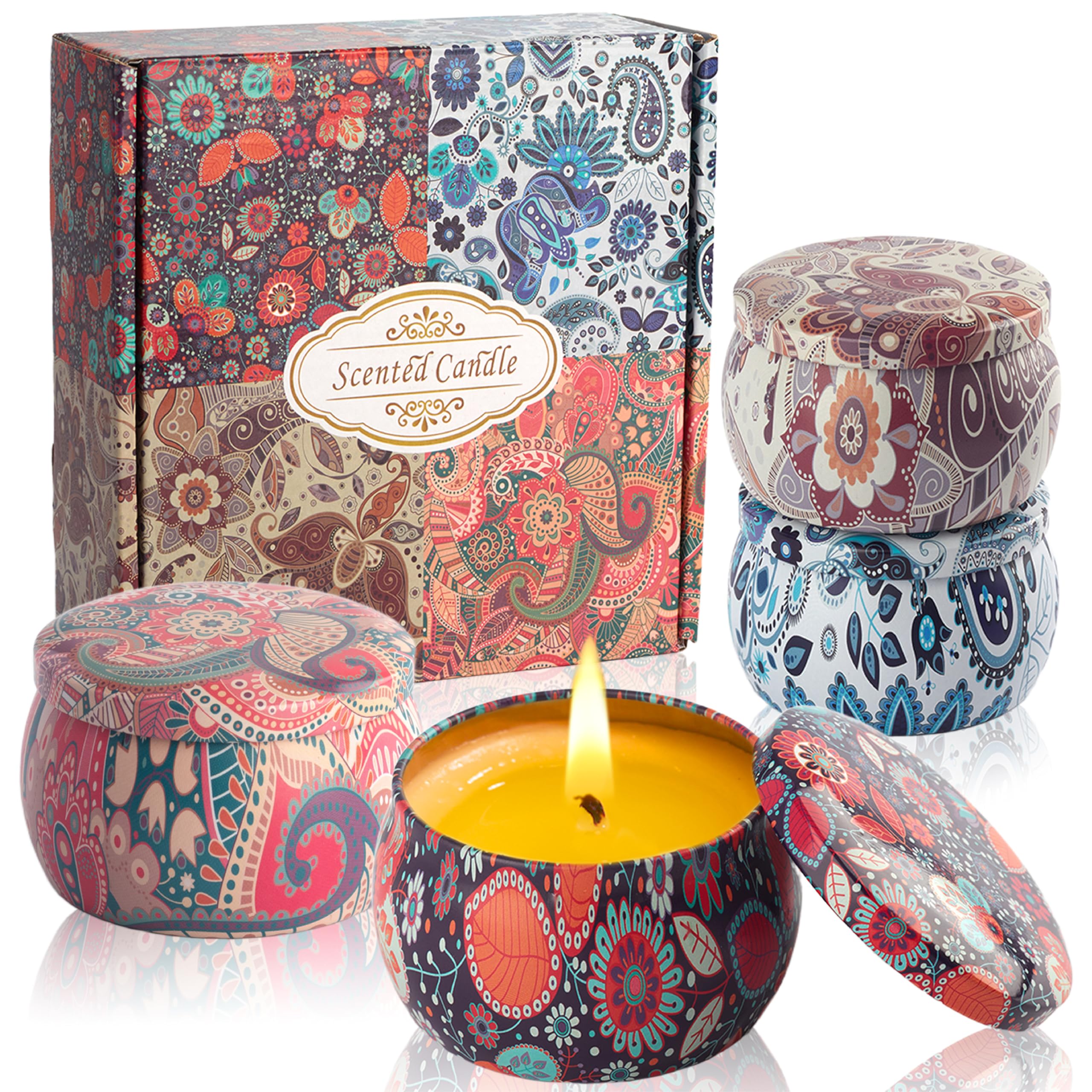 Auralome scented candle set with four fragrances for mood enhancement.