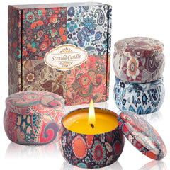 Auralome scented candle set with four fragrances for mood enhancement.