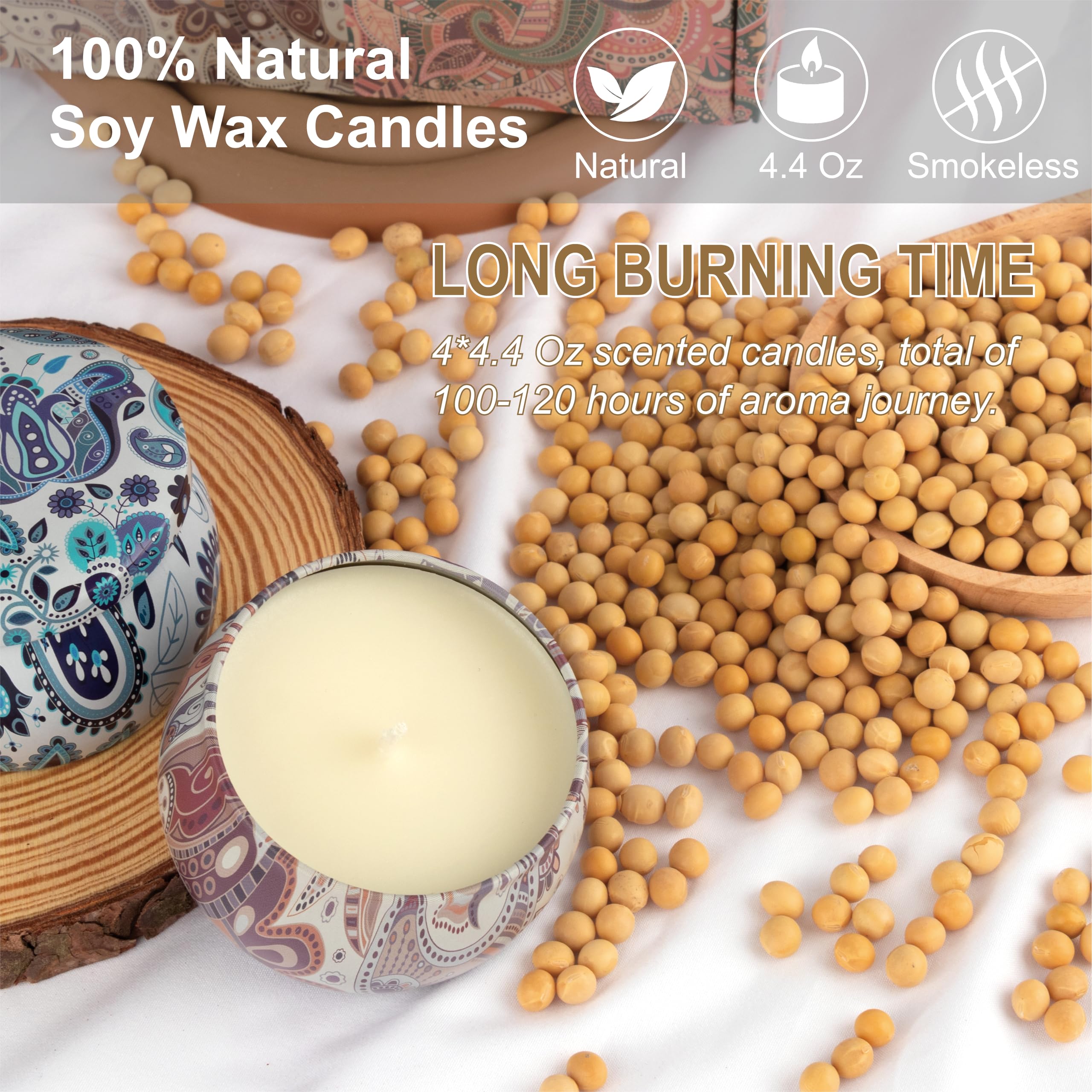 Auralome soy wax candles with cotton wicks delivering a clean burn.