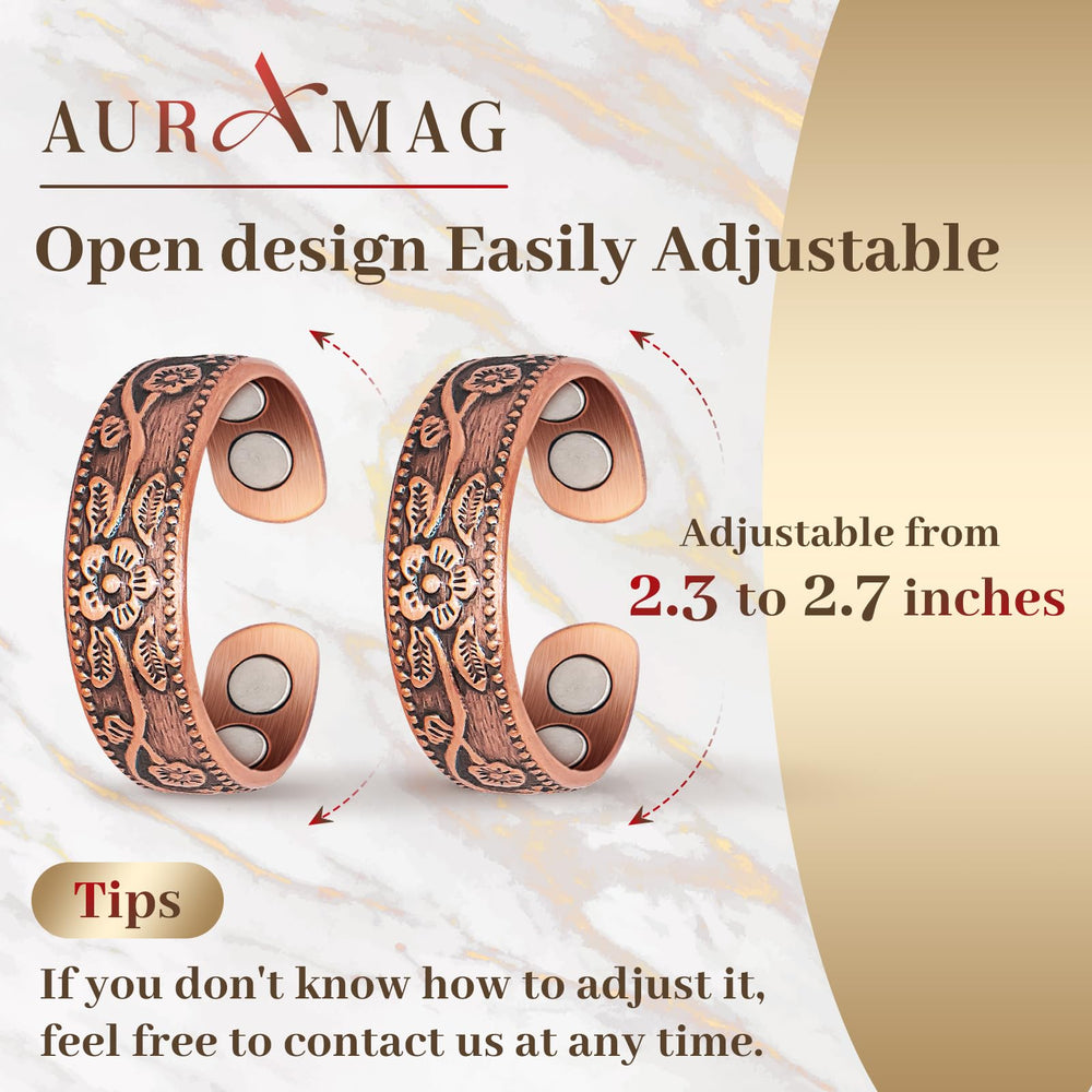 Auramag Open-design circle ring being gently squeezed to adjust size.