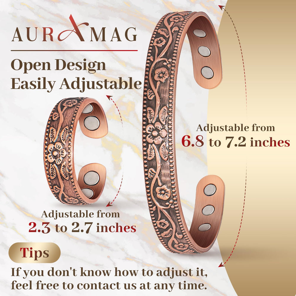 Auramag copper bracelet polished finish, elegant everyday accessory.