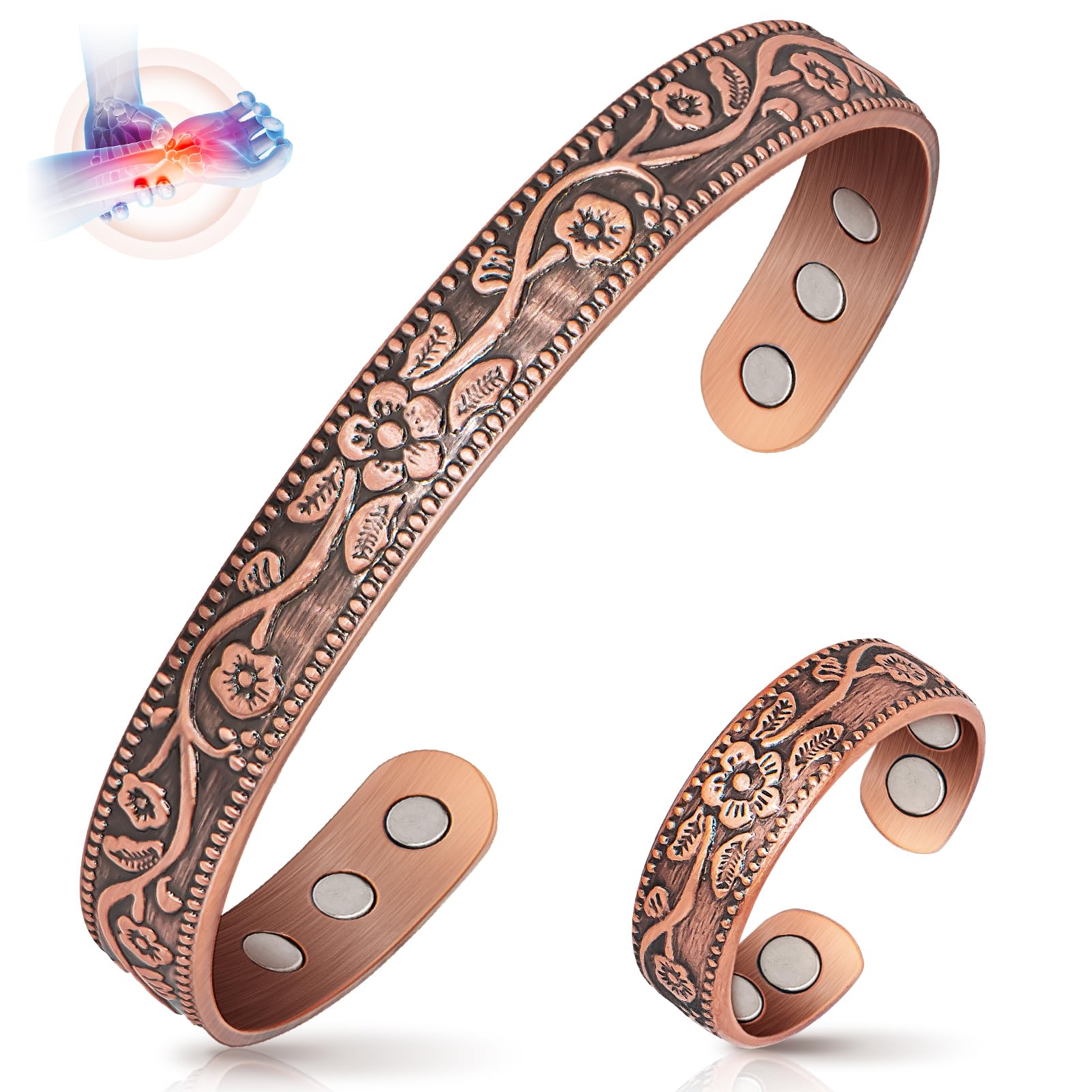 Auramag copper bracelet with cross-design close-up for daily wear.
