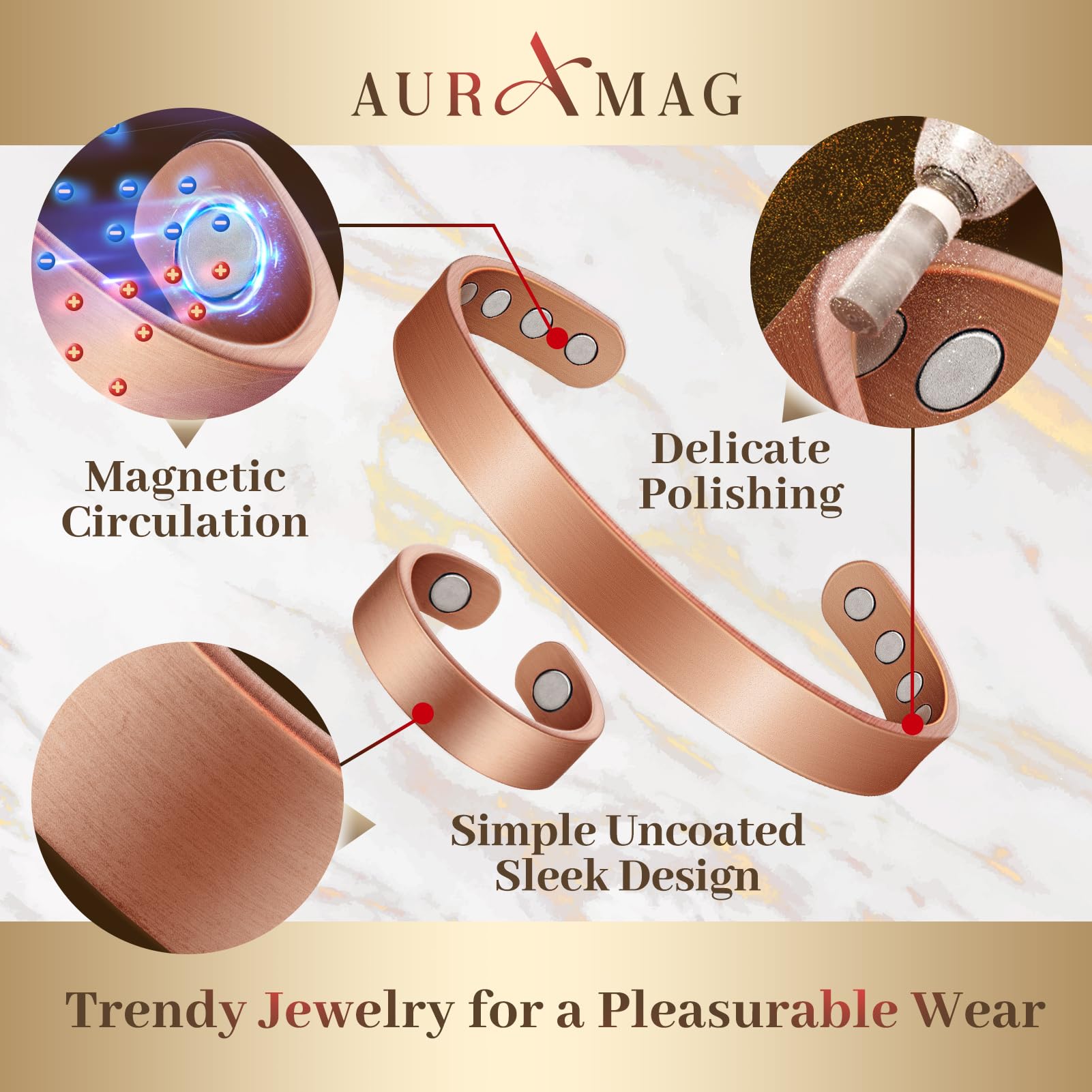 Auramag adjustable lymph drainage bracelet on the wrist for a flexible fit.