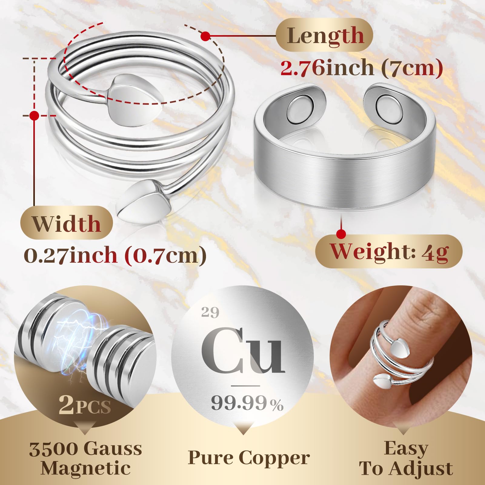 Auramag magnet detail shows a strong 3500 Gauss magnet for daily wear.