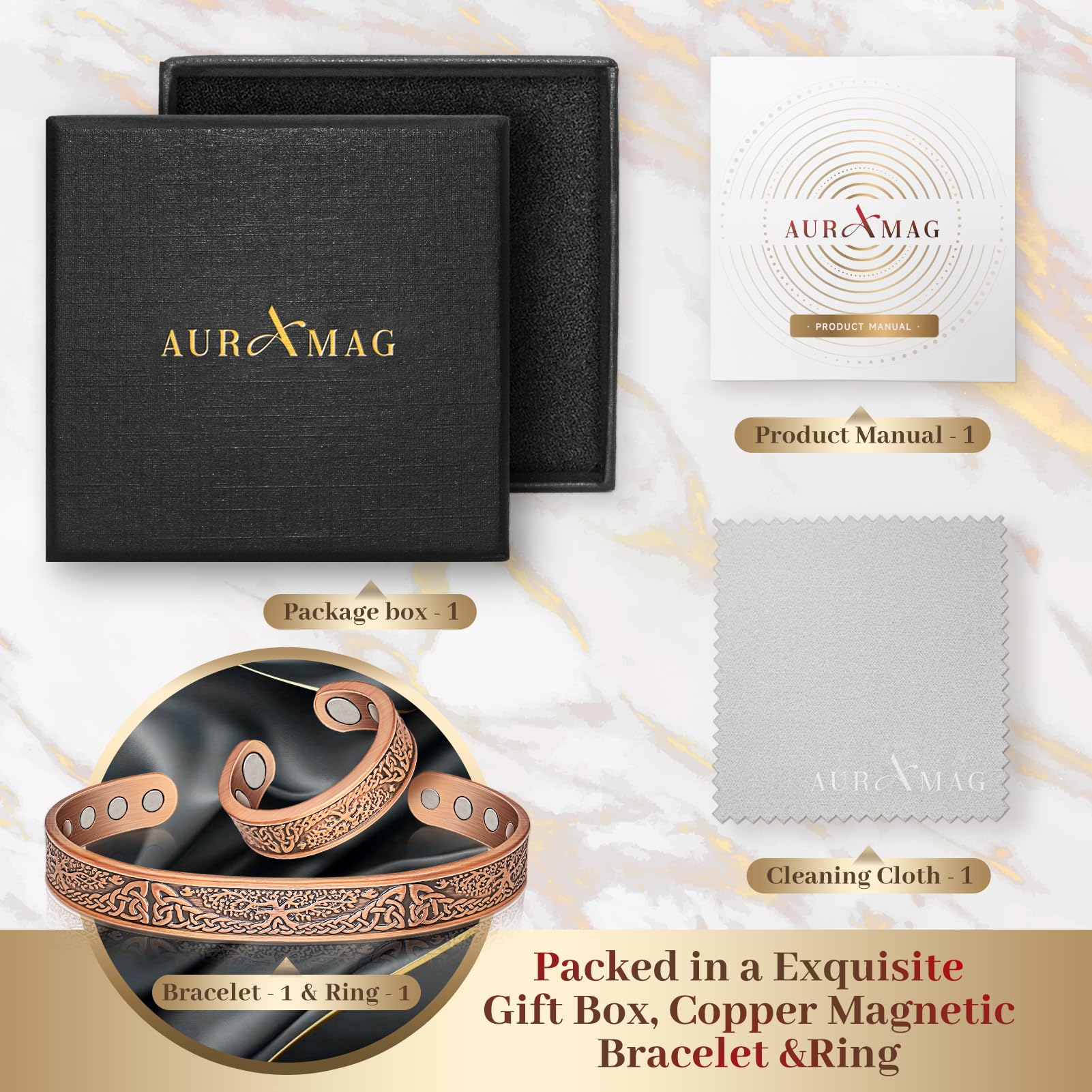 Auramag meticulously boxed copper jewelry presents a thoughtful gift idea