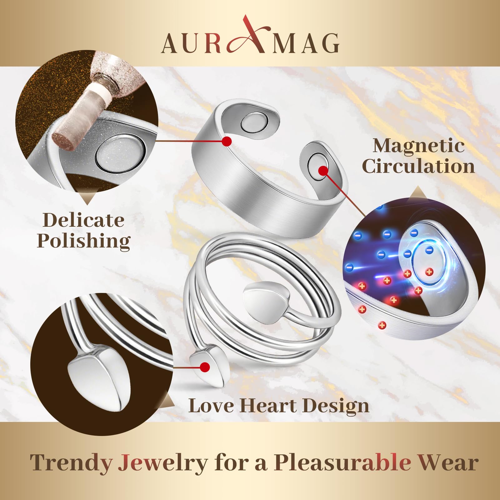 Auramag pure copper close-up highlighting hypoallergenic and durable craftsmanship.