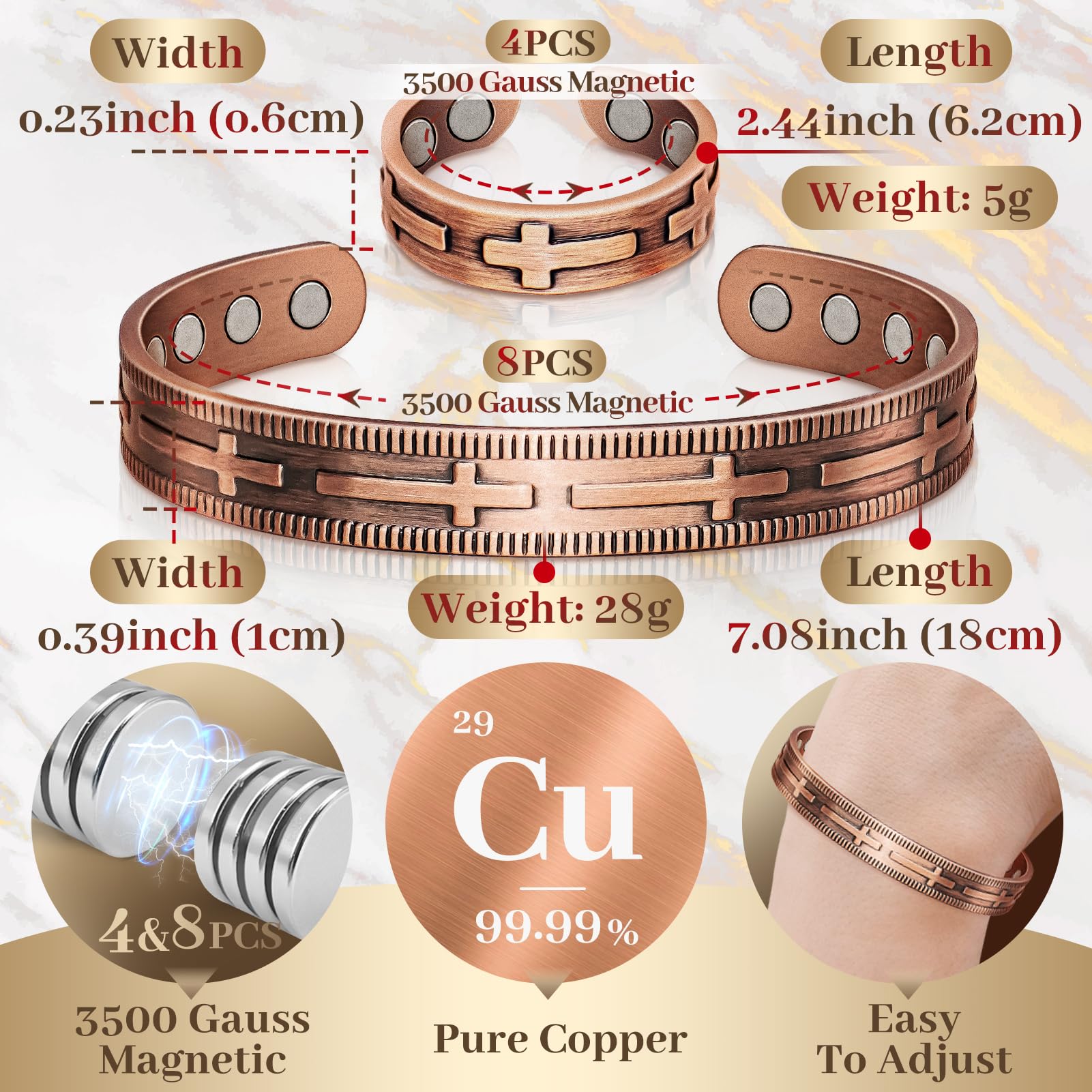 Auramag 99.99% pure copper jewelry safe for sensitive skin.