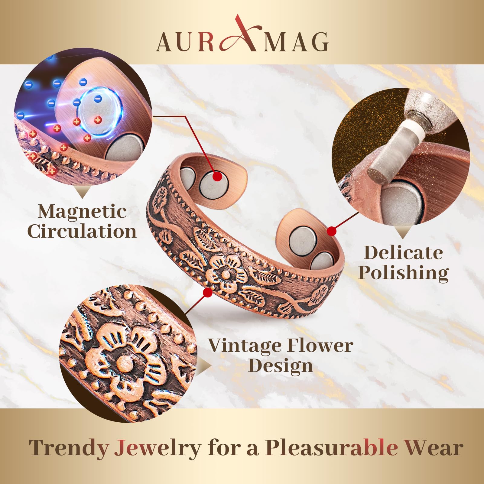 Auramag solid copper ring with hypoallergenic, skin-friendly finish.