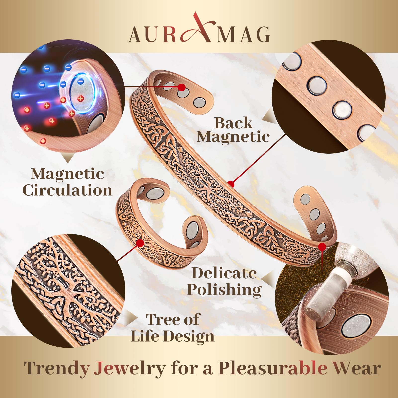 Auramag Tree of Life copper jewelry emphasizes a symbol of life energy