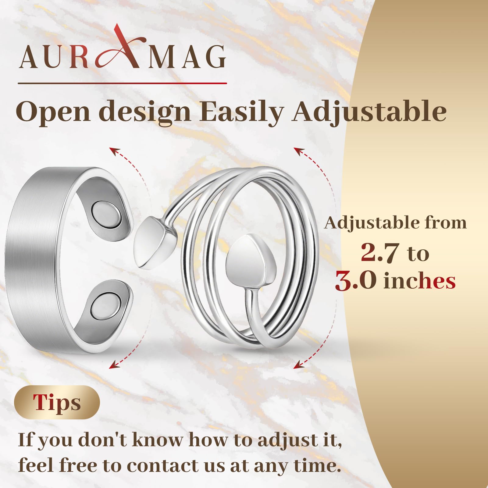 Auramag two-ring set worn together offers versatile styling options.