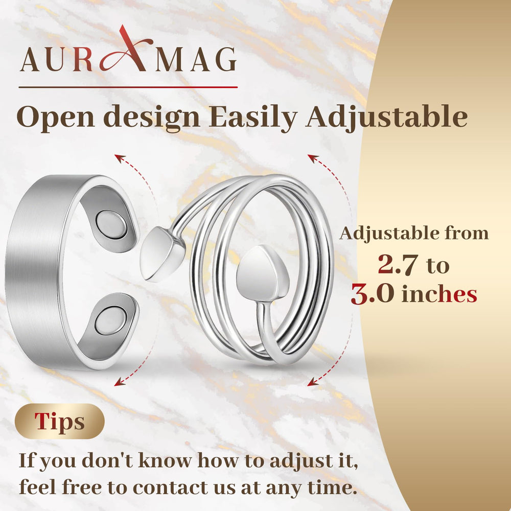 Auramag two-ring set worn together offers versatile styling options.
