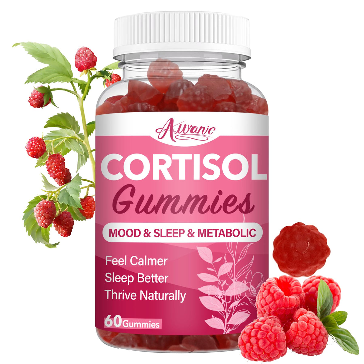 Auranic Cortisol Detox Gummies jar with berry flavor for daily balance.