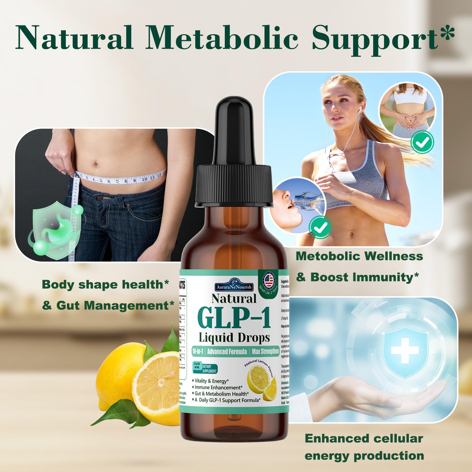 AuraraNeNourish liquid-drops enabling fast, simple dosing in daily routines.