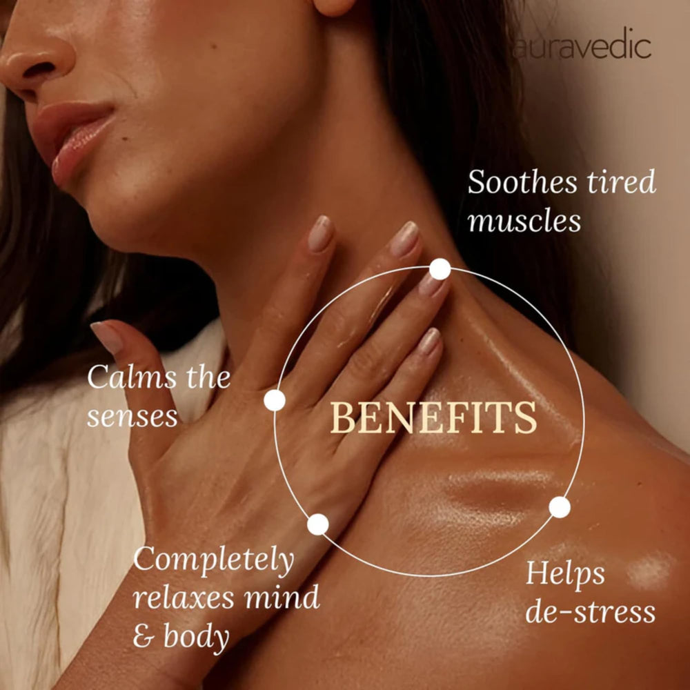 Auravedic oil delivers a non-greasy glide for smooth full-body massage