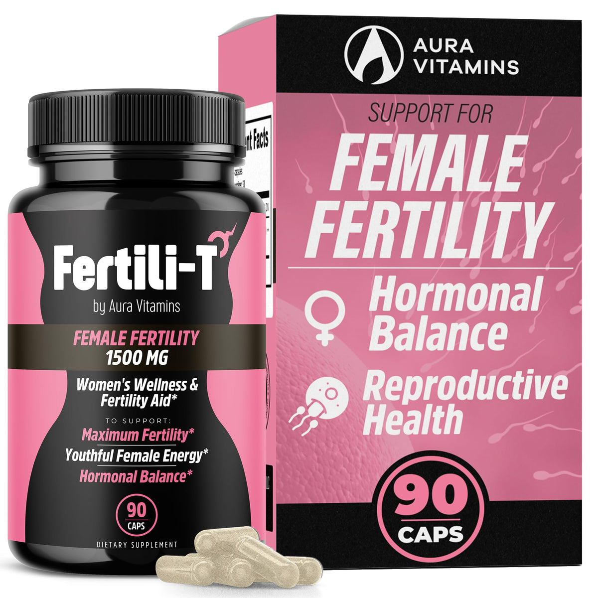 Aura Vitamins Fertili-T Female bottle with capsules for daily hormonal balance support