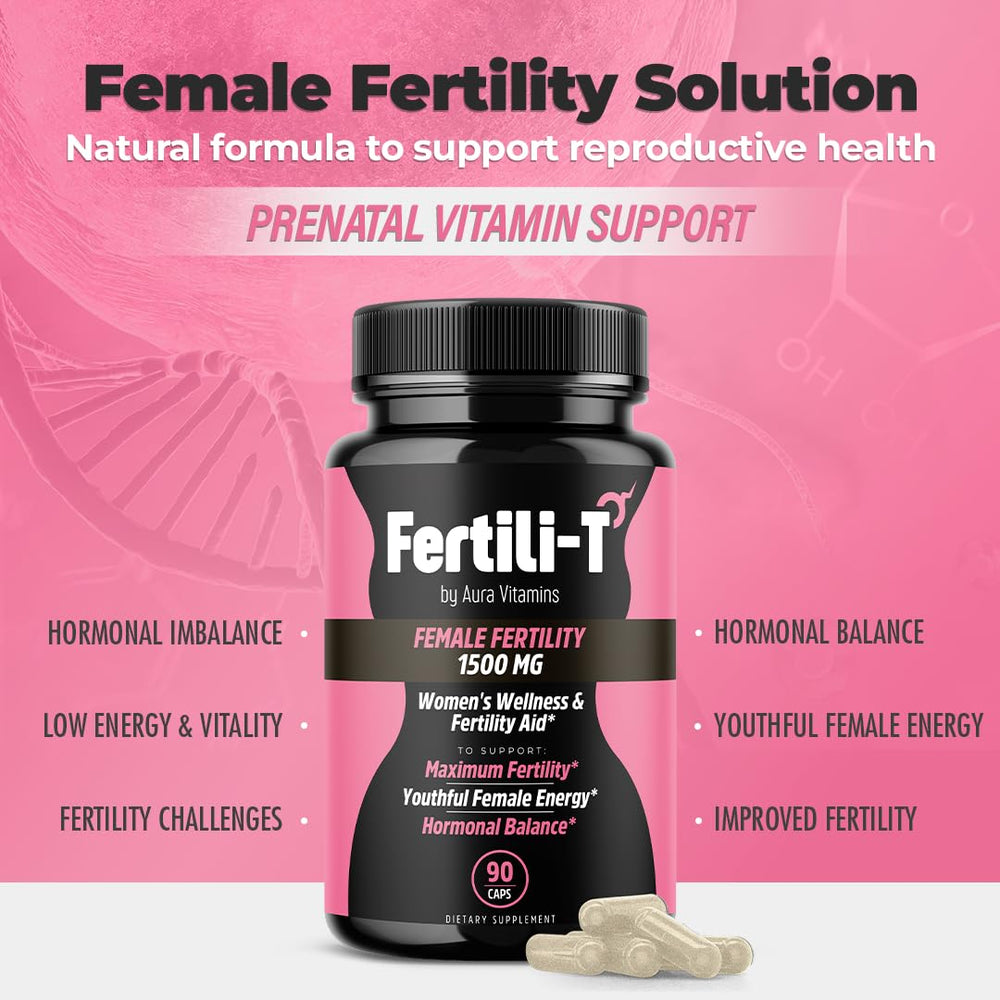 Pouring Fertili-T Female capsules to illustrate easy daily use