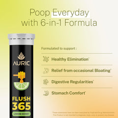 Auric Flush 365 bottle close-up highlighting compact daily supplement.