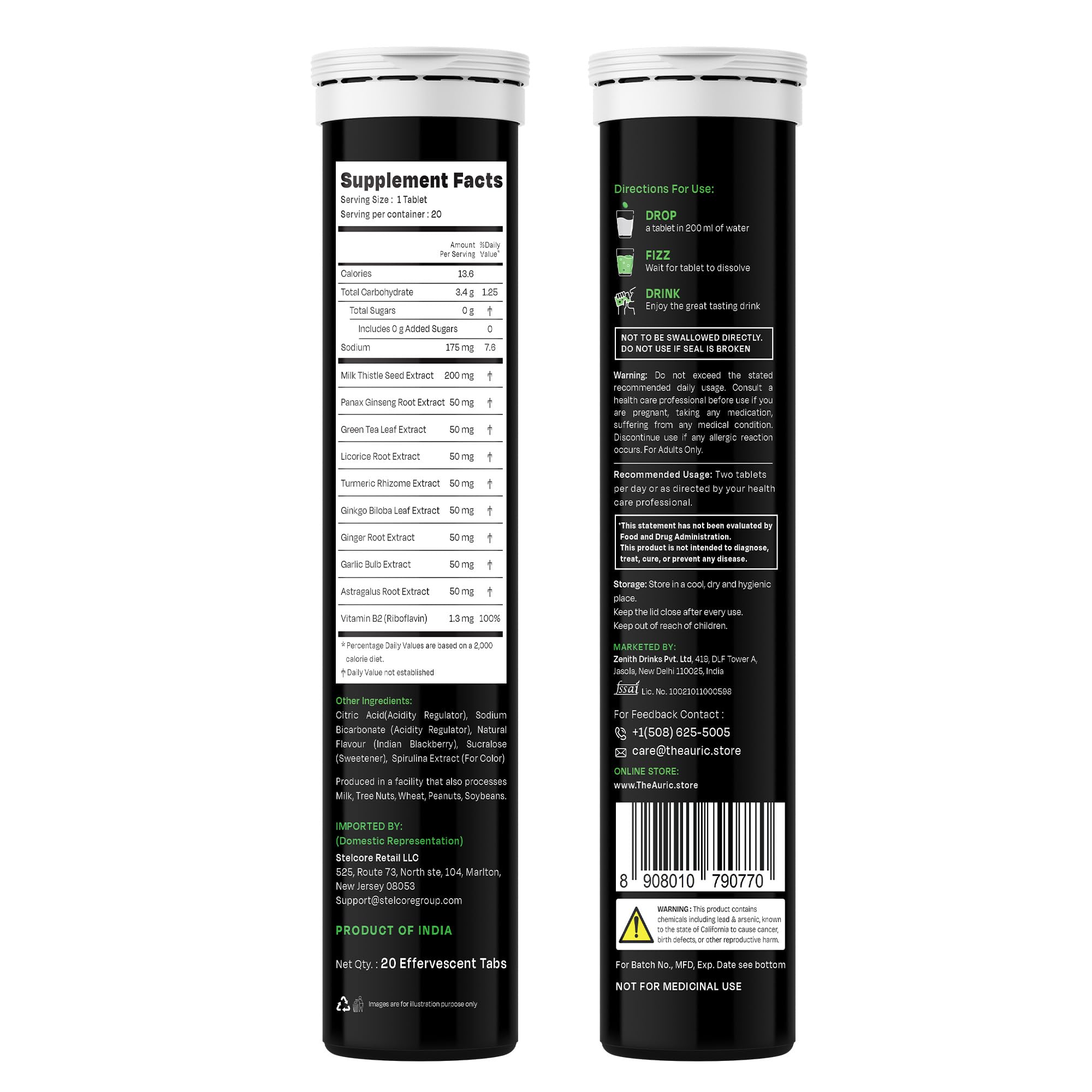 Auric Liv365 capsule closeup highlighting herbal capsules and lemon flavor.