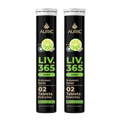Auric Liv365 bottle front view with lemon flavor and daily liver support.