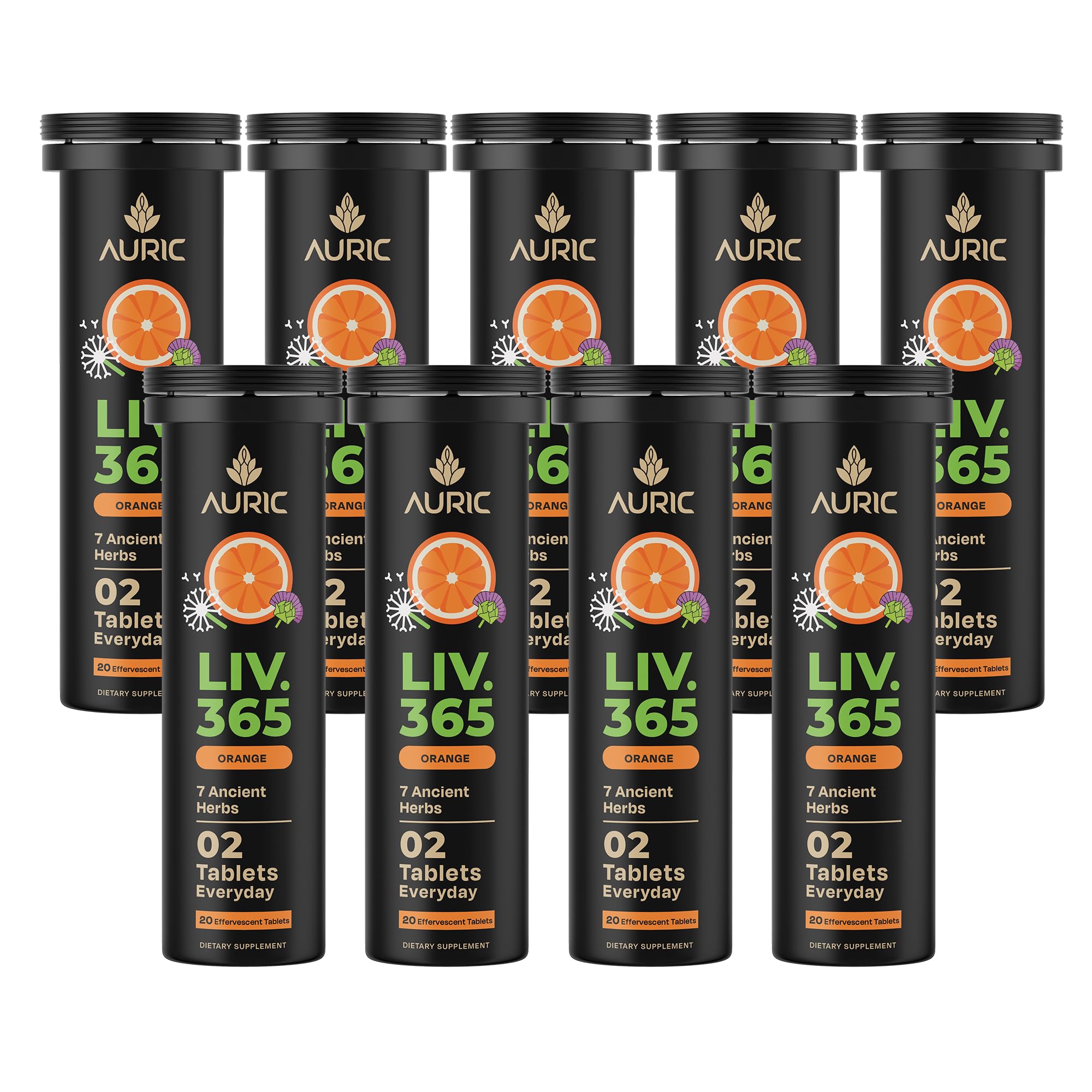 Auric liver support bottle front with a clear label for daily detox support.