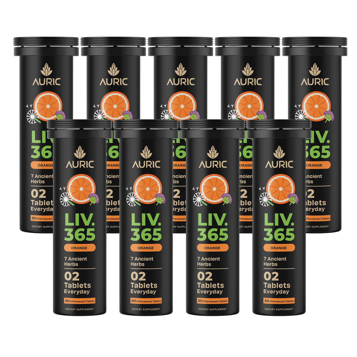 Auric liver support bottle front with a clear label for daily detox support.